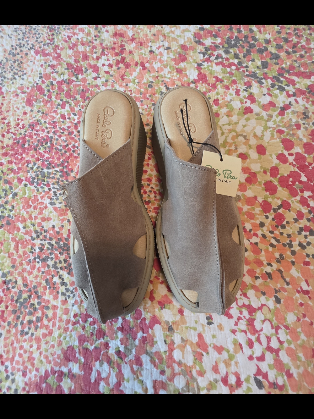 Carlo Pera Taupe Suede Open-Toe Slide Mules